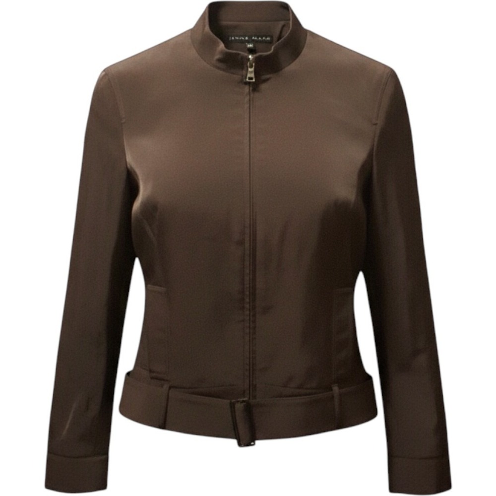Jenne Maac Vintage Brown Zip Up Belted Jacket Mock Neck Made in USA Size M 8 - Picture 1 of 7